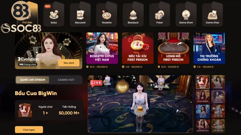 Soc88 mang tới không khí casino náo nhiệt từ các sòng bài quốc tế uy tín bậc nhất